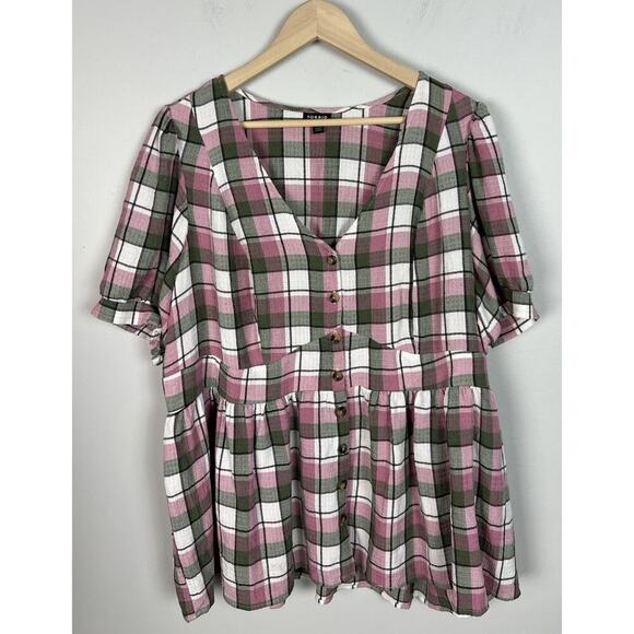 Torrid Babydoll Crinkle Flannel Gauze Button UpShort Sleeve Plus Size 2 Women’s - Picture 1 of 6